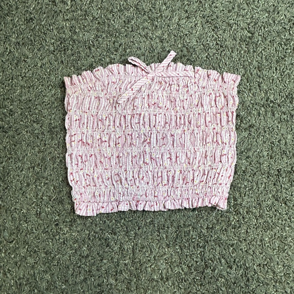 Full Tilt Pink Smocked Crop Top